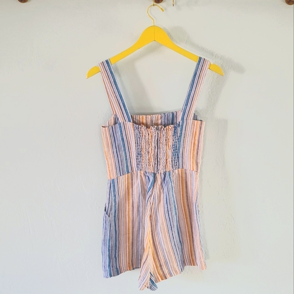 Reformation Blue and Orange Striped Linen Romper - Picture 2 of 7